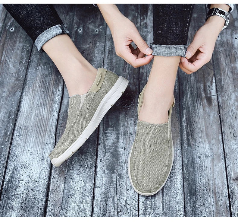Men’s Summer Breathable Canvas Shoes Lightweight Slip-On Casual Flats