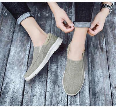 Men’s Summer Breathable Canvas Shoes Lightweight Slip-On Casual Flats