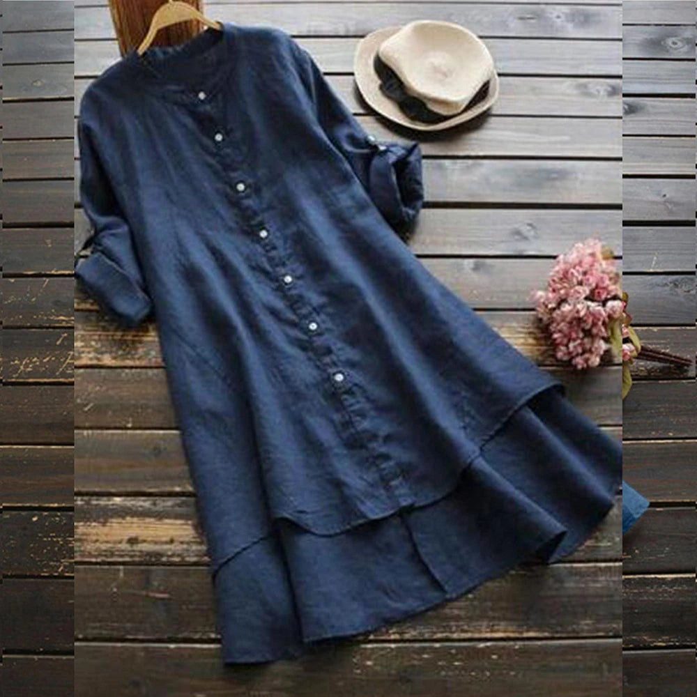 Women's Spring Solid Cotton Linen Shirt Dress Ladies Loose Dress Long Tops Blouse Plus Size Clothes Clothing 2024