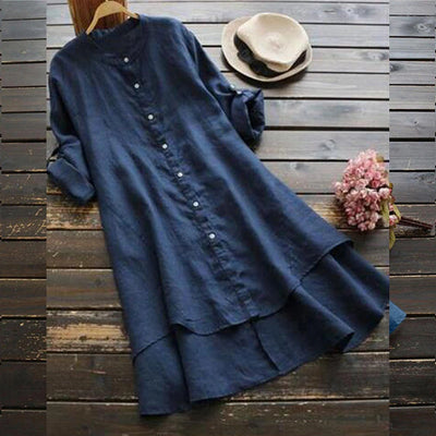 Women's Spring Solid Cotton Linen Shirt Dress Ladies Loose Dress Long Tops Blouse Plus Size Clothes Clothing 2024