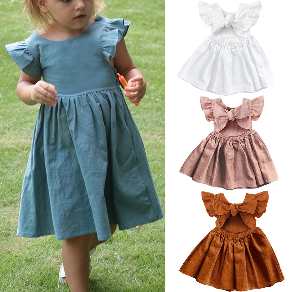 2025 Summer Kids Girls Dress Cotton Linen