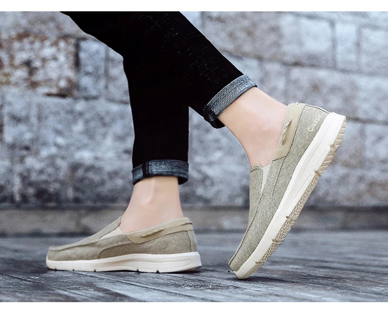 Men’s Summer Breathable Canvas Shoes Lightweight Slip-On Casual Flats