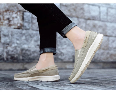 Men’s Summer Breathable Canvas Shoes Lightweight Slip-On Casual Flats