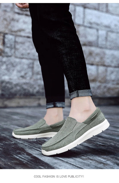 Men’s Summer Breathable Canvas Shoes Lightweight Slip-On Casual Flats