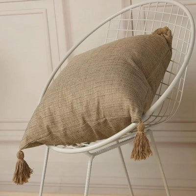 Embroidered Leaves Linen-Effect Cushion Cover