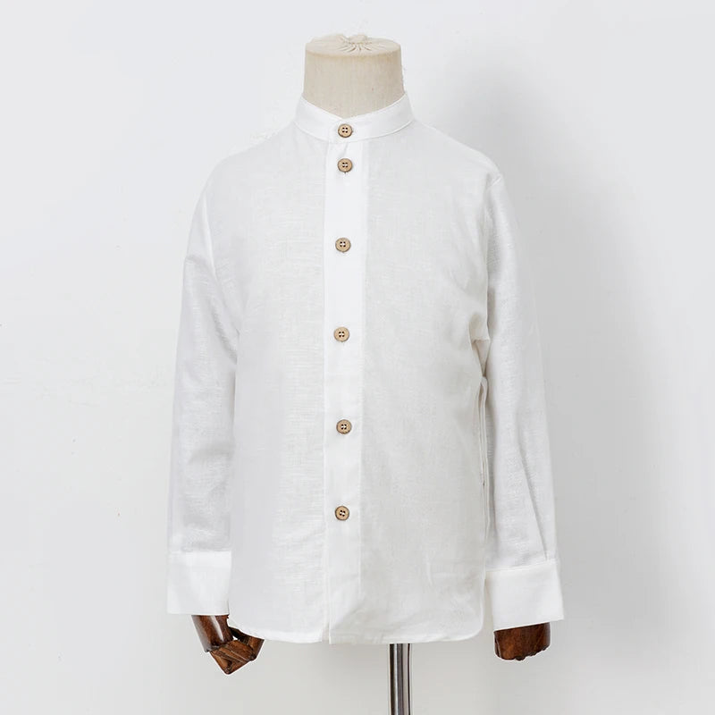 Boys White Linen Shirt Autumn male