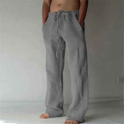 Men's Cotton Linen Long Pants Summer Solid Color