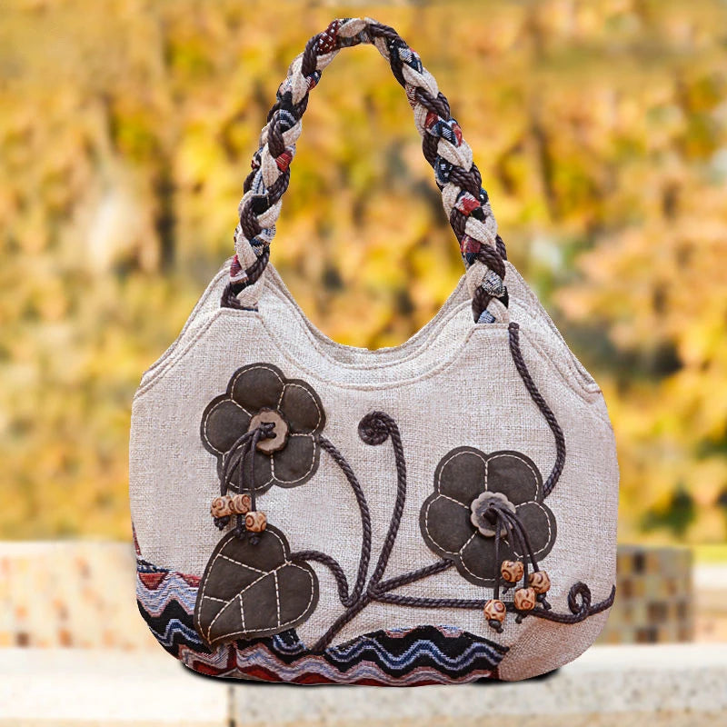 Vintage Linen Handbag for Women National Style Handle Bag