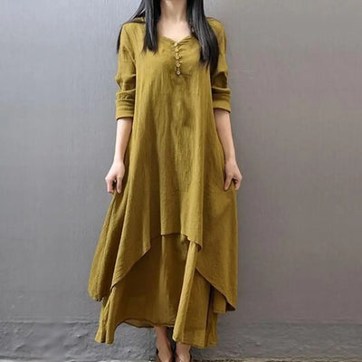 Women Elegant Linen White Dresses Bohemia Layering Vintage Robe Long Sleeve Loose Long Dress Female Autumn Vestidos