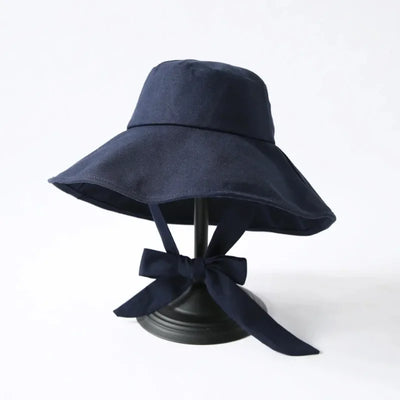 Summer Spring Japan Tie Bucket Hat Women Korean Big Brim Fisherman Hat Foldable  Sunscreen Chic Cotton Linen Beach Sun Hat