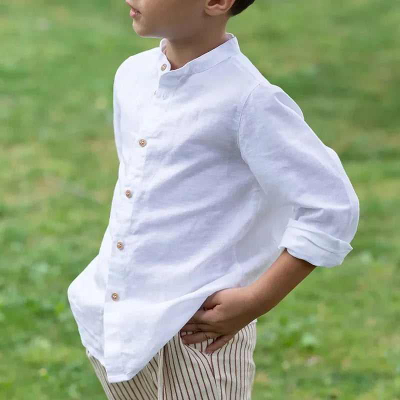 Boys White Linen Shirt Autumn male