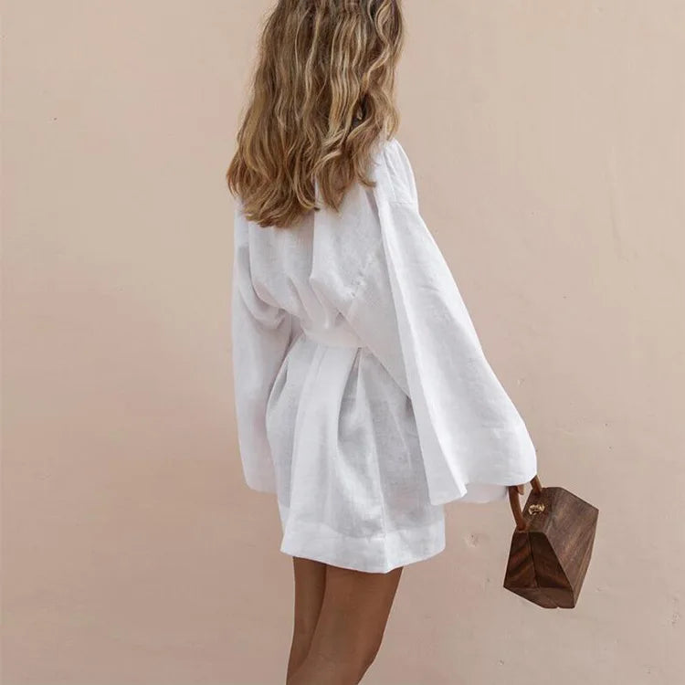 long cotton kimono robes for women Cardigan Mini Dress Cotton Linen Long Sleeve Sashes Dresse Robe Style Summer Loose