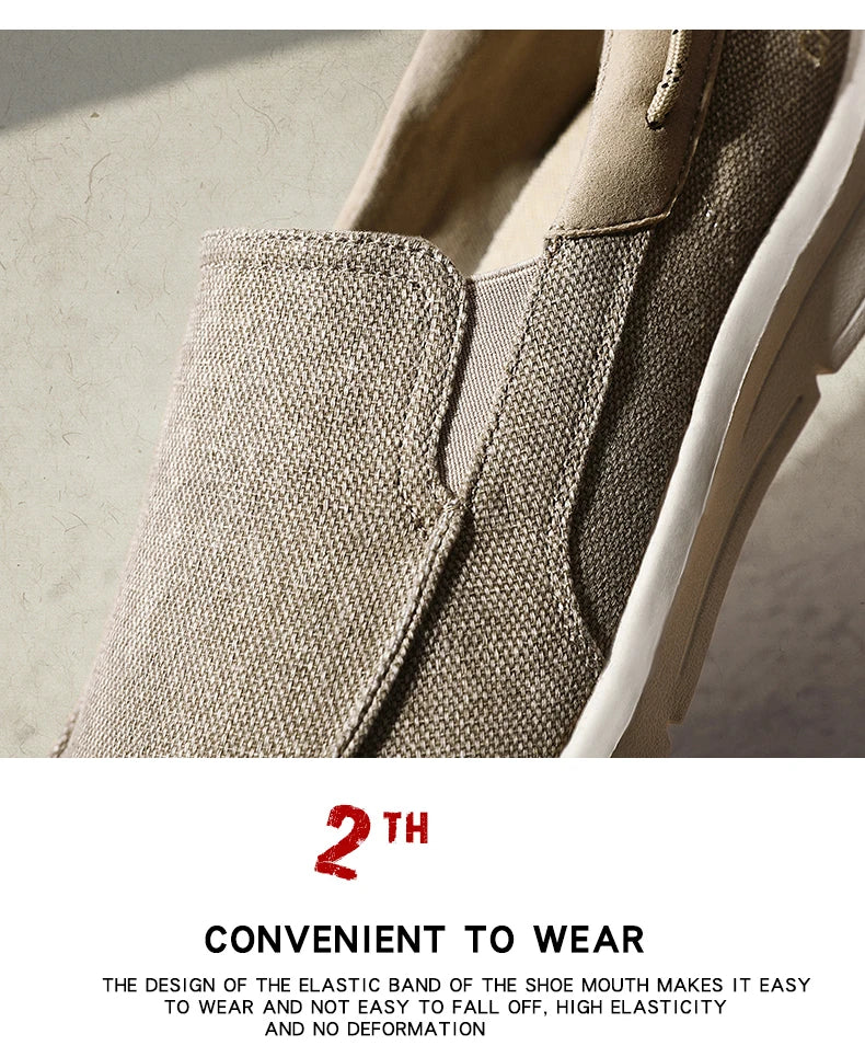 Men’s Summer Breathable Canvas Shoes Lightweight Slip-On Casual Flats