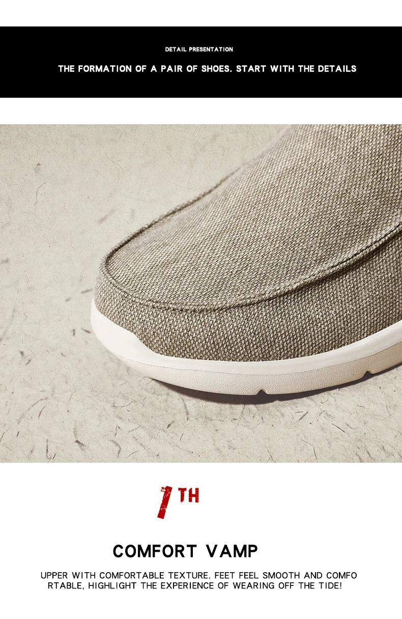 Men’s Summer Breathable Canvas Shoes Lightweight Slip-On Casual Flats