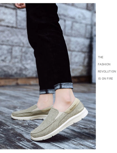 Men’s Summer Breathable Canvas Shoes Lightweight Slip-On Casual Flats