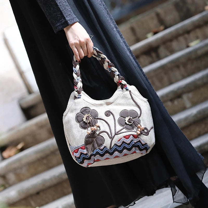 Women Linen Casual Handbag High Quality Travel Shoulder Bag
