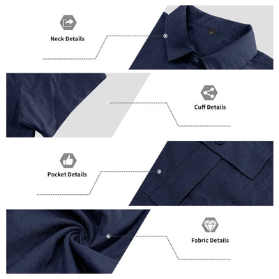 Men's Cotton Linen Short-Sleeved Shirt Summer Solid Color