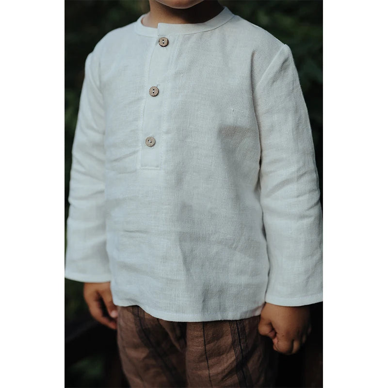 Chic Casual Cotton Linen Shirt Children's 2024 New Retro