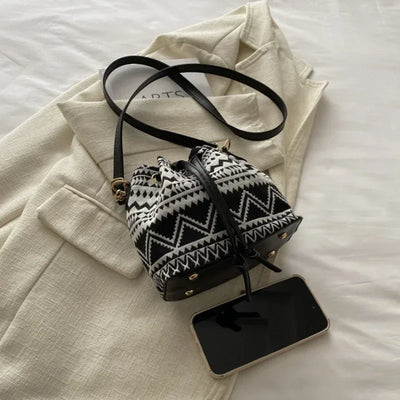 Fashion Linen Fabric Bucket Bag Floral Crossbody Bag