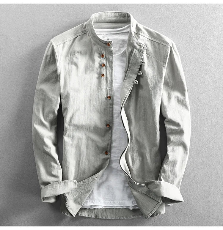 Men’s Cotton Linen Casual Long Sleeve Shirt