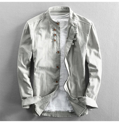Men’s Cotton Linen Casual Long Sleeve Shirt