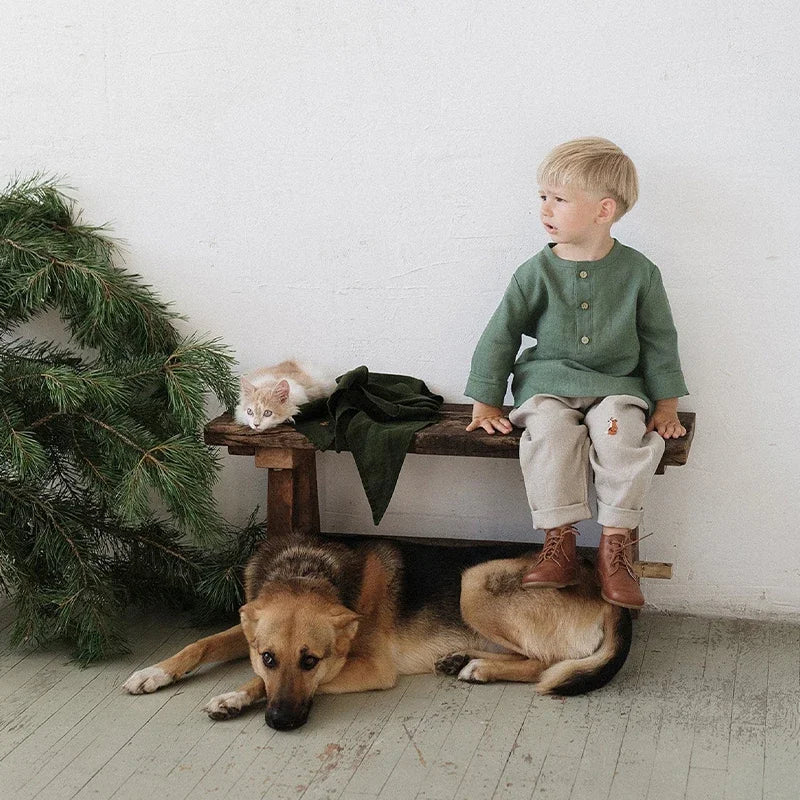 Chic Casual Cotton Linen Shirt Children's 2024 New Retro