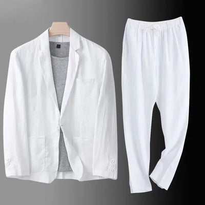 Spring Autumn Fashion Men Linen Two-piece Set Blazer Jacket