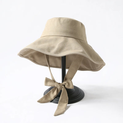 Summer Spring Japan Tie Bucket Hat Women Korean Big Brim Fisherman Hat Foldable  Sunscreen Chic Cotton Linen Beach Sun Hat