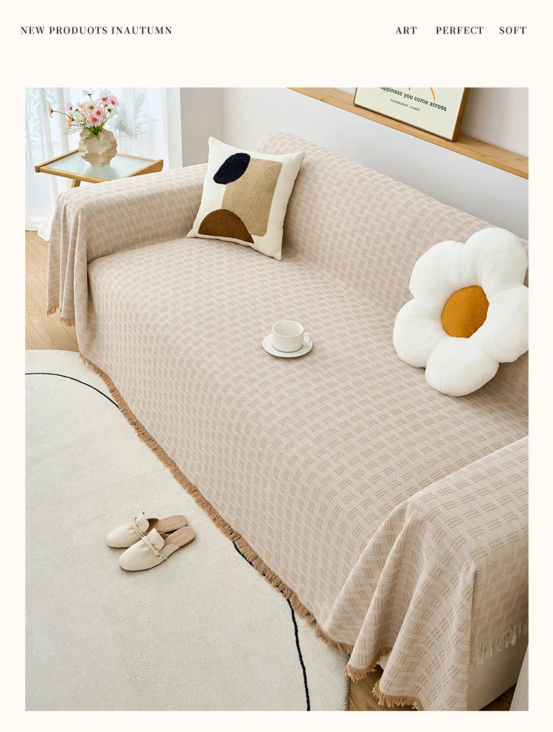 1PC Cotton Linen Sofa Throw Blanket