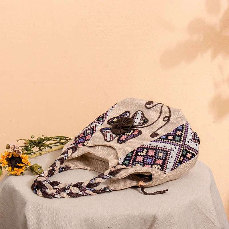 Vintage Linen Handbag for Women National Style Handle Bag