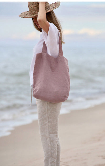 Linen 100% Pure Hemp Shoulder Bags Large Capacity Handbag Portable Shopping Bag Supermarket Environmental Cloth Pouch Women Bag