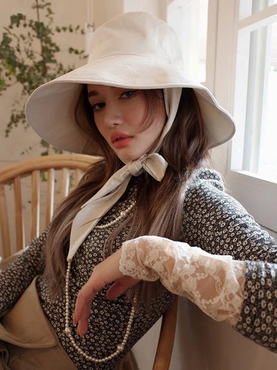Summer Spring Japan Tie Bucket Hat Women Korean Big Brim