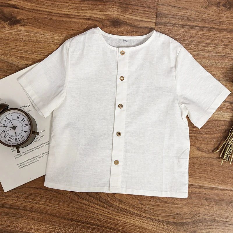 Boys Cotton And Linen Short-Sleeved