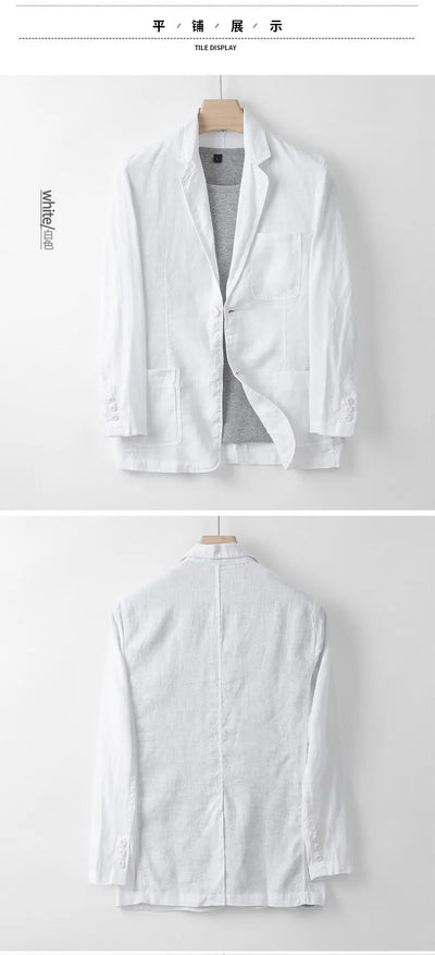 2025 Summer New Men's Linen Casual Suit Top Solid Color Lightweight Breathable Luxury Cotton Hemp Top 100% Linen Fabric