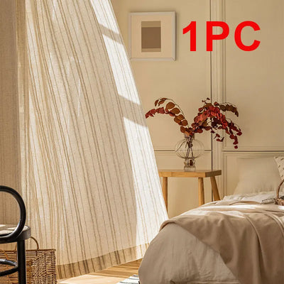 Linen-Effect Striped Gauze Curtains