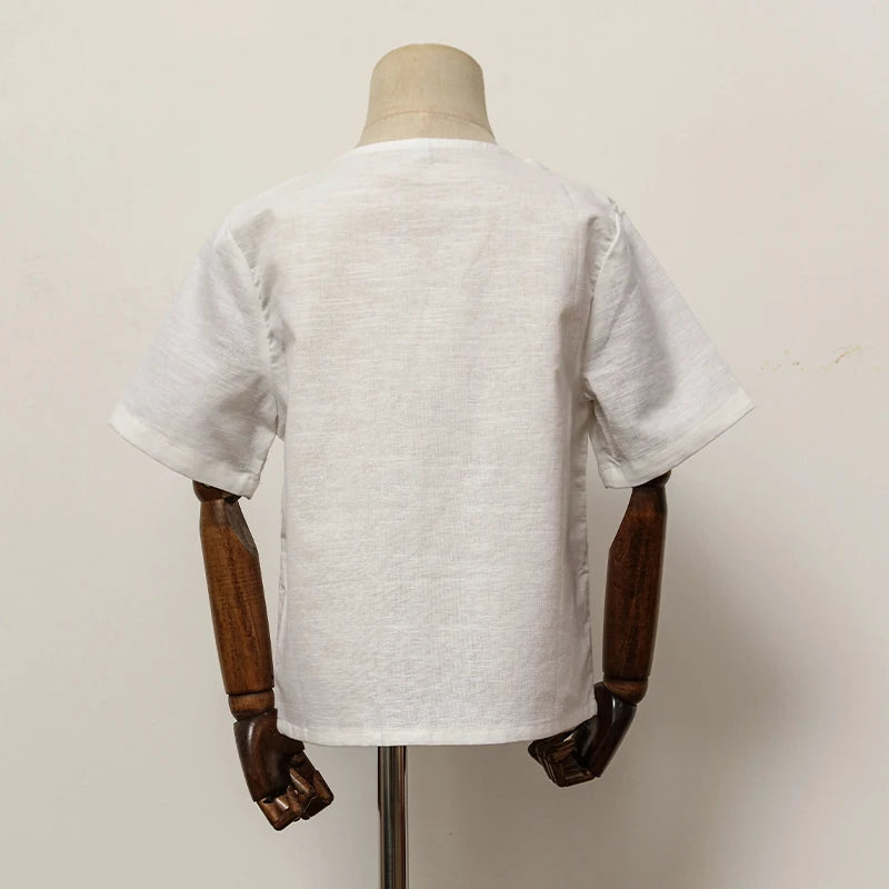 Boys Cotton And Linen Short-Sleeved