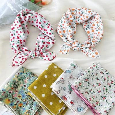 1pcscotton and linen square scarf, cherry blossom printed tie scarf, headscarf, women's filthy headscarf, women's headscarf, he