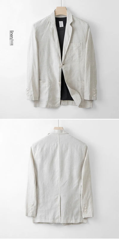 2025 Summer New Men's Linen Casual Suit Top Solid Color Lightweight Breathable Luxury Cotton Hemp Top 100% Linen Fabric