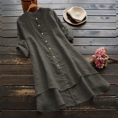Women's Spring Solid Cotton Linen Shirt Dress Ladies Loose Dress Long Tops Blouse Plus Size Clothes Clothing 2024