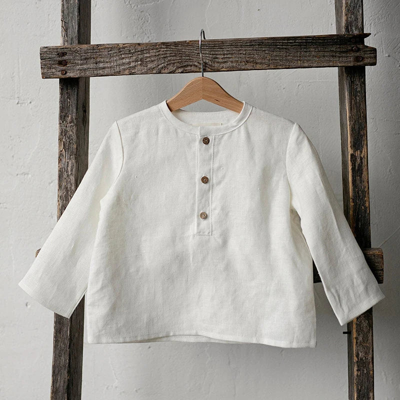 Chic Casual Cotton Linen Shirt Children's 2024 New Retro