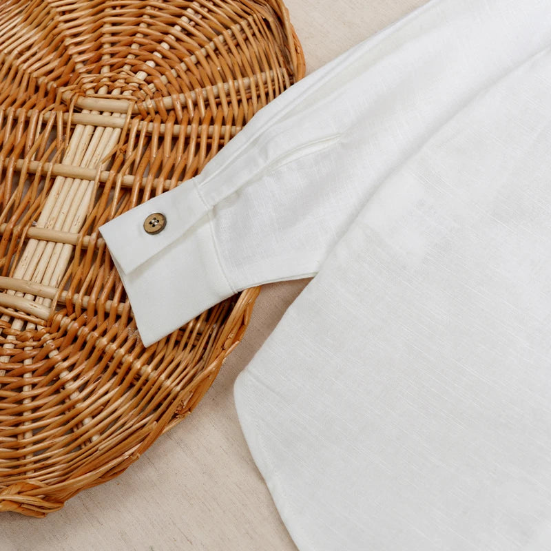 Boys White Linen Shirt Autumn male