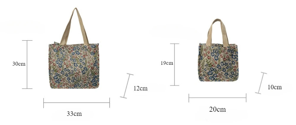 Ladies Shopping Bag Flower Pattern Flax Tote Bag