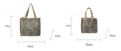 Ladies Shopping Bag Flower Pattern Flax Tote Bag