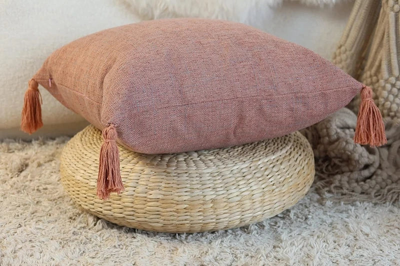 Embroidered Leaves Linen-Effect Cushion Cover