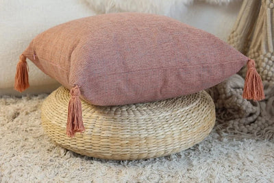 Embroidered Leaves Linen-Effect Cushion Cover