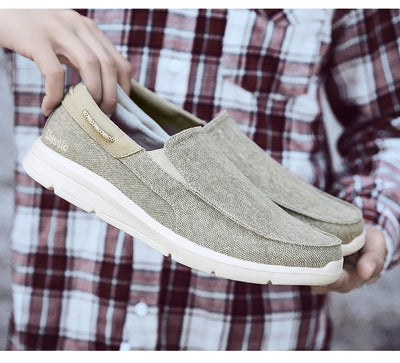 Men’s Summer Breathable Canvas Shoes Lightweight Slip-On Casual Flats
