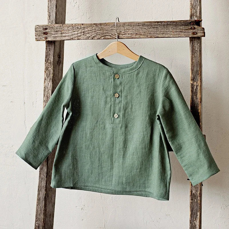 Chic Casual Cotton Linen Shirt Children's 2024 New Retro