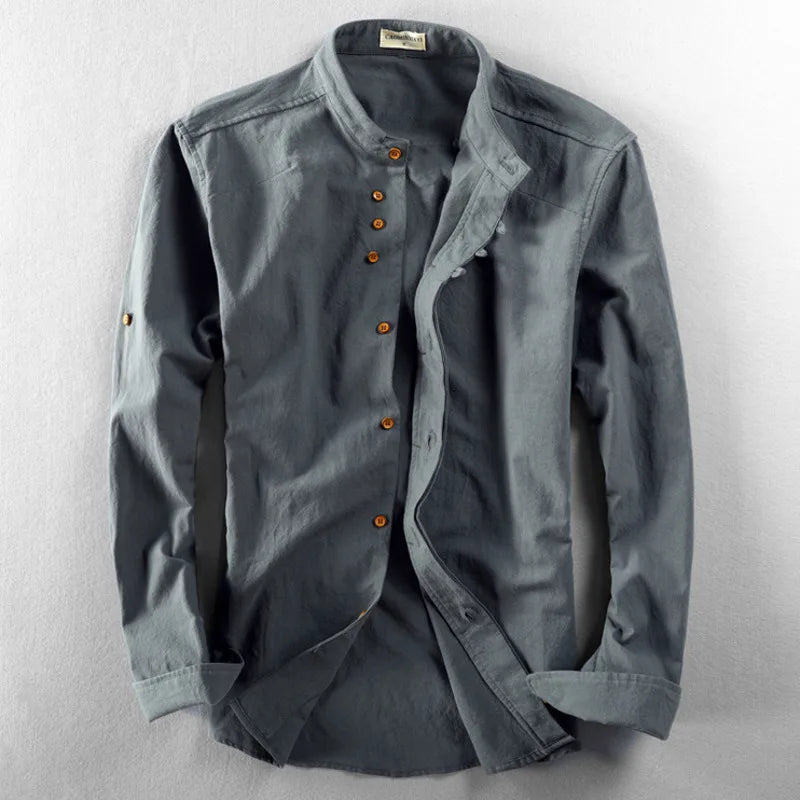 Men’s Cotton Linen Casual Long Sleeve Shirt