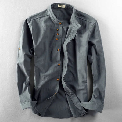 Men’s Cotton Linen Casual Long Sleeve Shirt