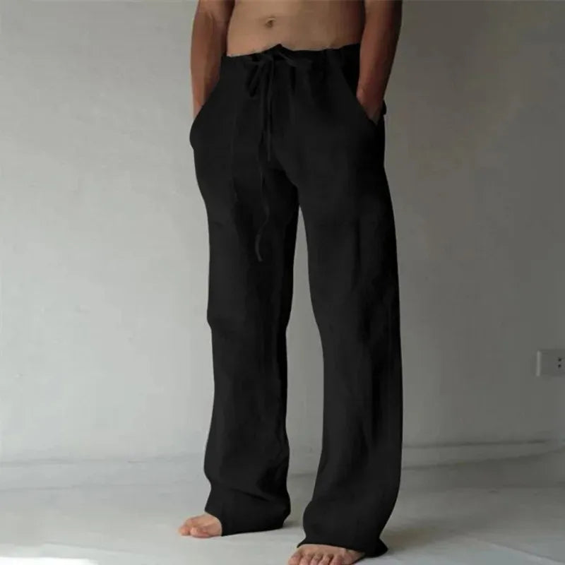 Men's Cotton Linen Long Pants Summer Solid Color